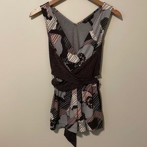 BCBGMaxAzria Floral and Stripes Tank Top with Wrap Around